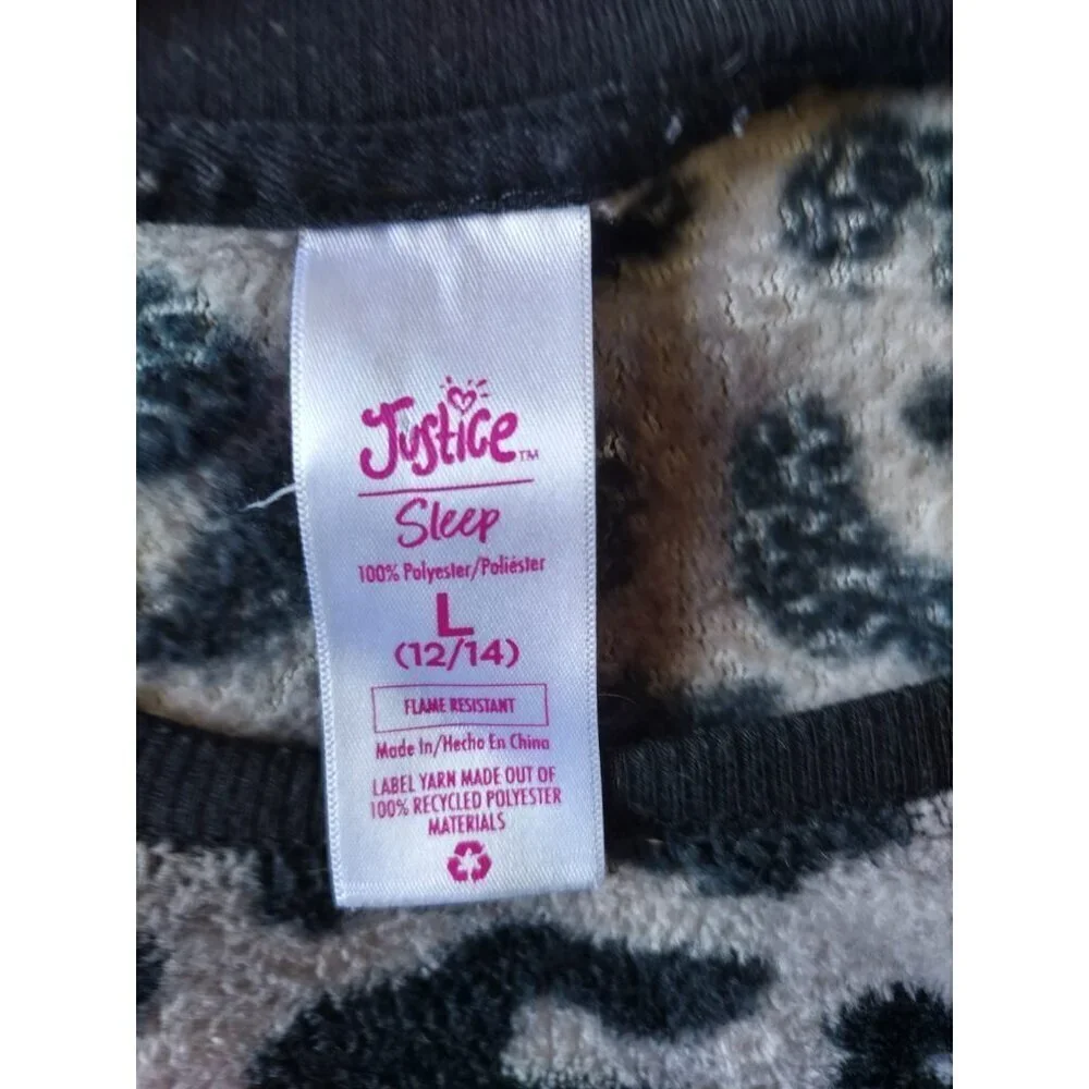 Justice Girls Long Sleeve Leopard Print Polyester Fleece Pajamas (Size L, 12/14)